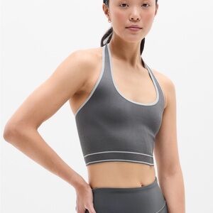 Athleta Recharge Rib Seamless Halter Crop Top — Shadow Grey/Stone — Size Small